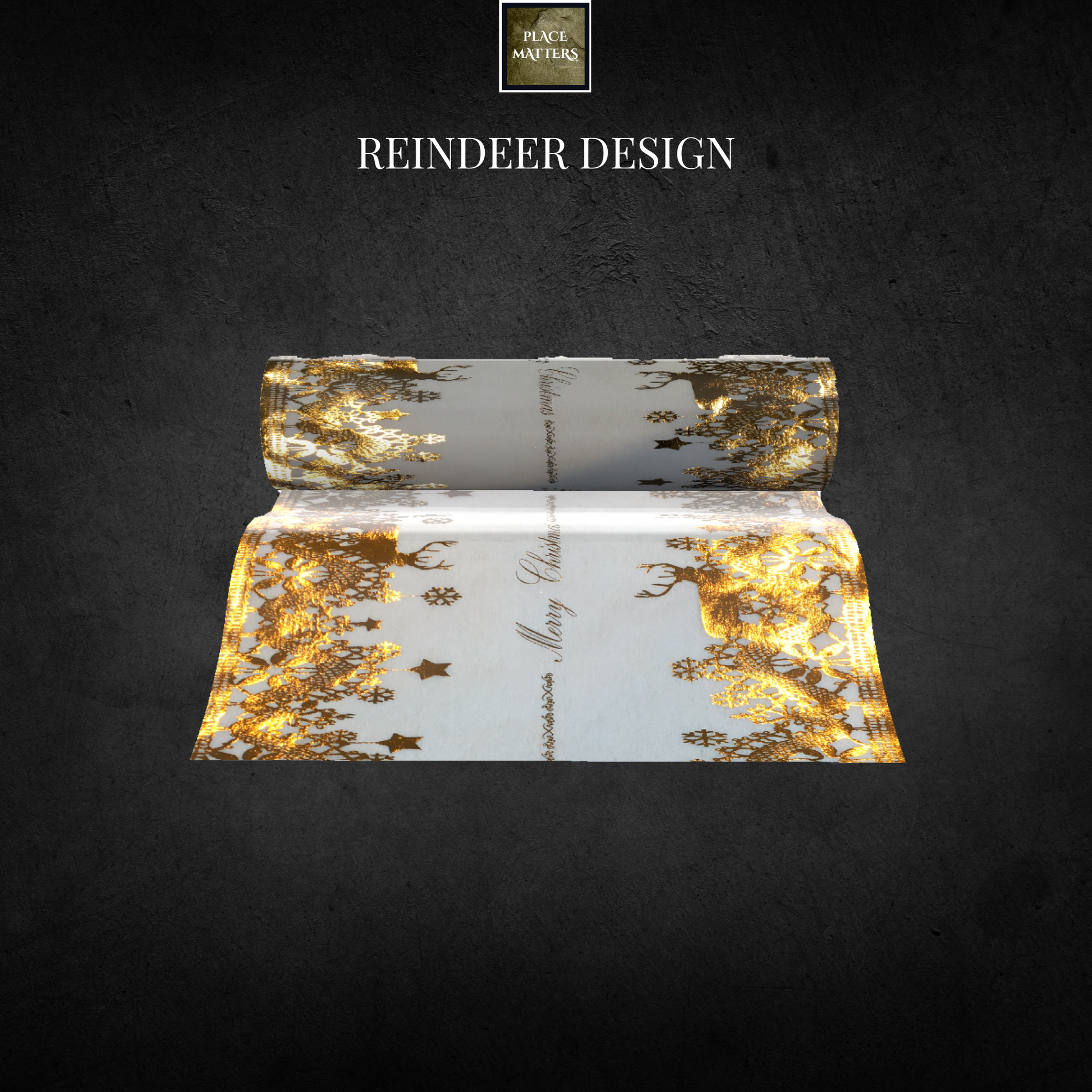 Christmas Table Runners (Gold Reindeer Design) - Place Matters